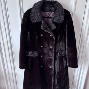 Vintage 1930’s 3/4 Length Faux Fur Coat by Borgana Size Medium Black/Brown